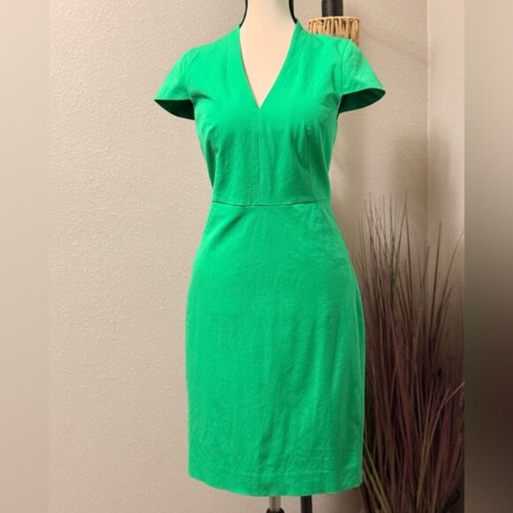 J Crew Dress Green Cap Sleeve V-Neck Sheath Size 6 - Picture 2 of 9